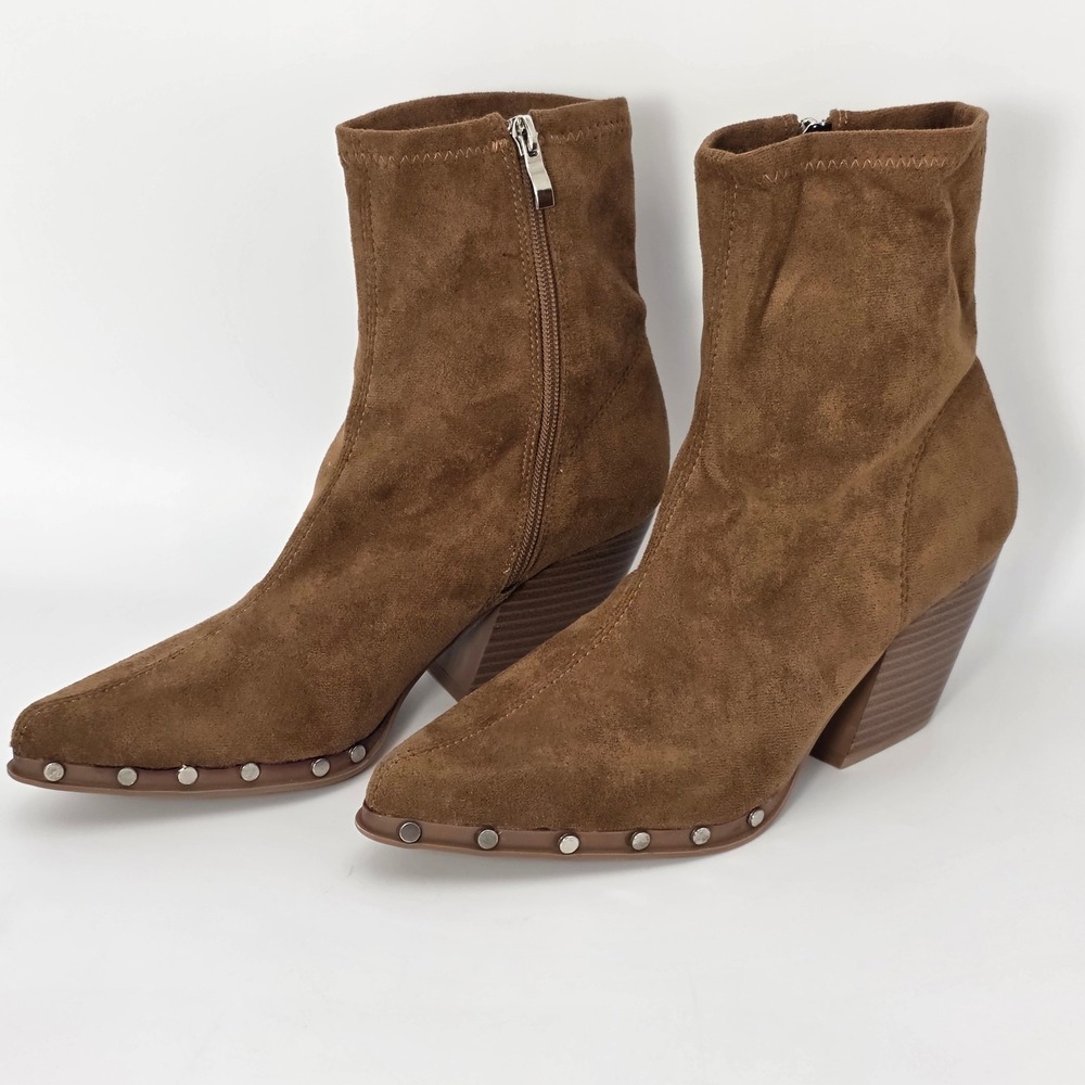Unbranded Ankle Boots Women 38 Camel Excellent Studded Faux Suede Block Heel